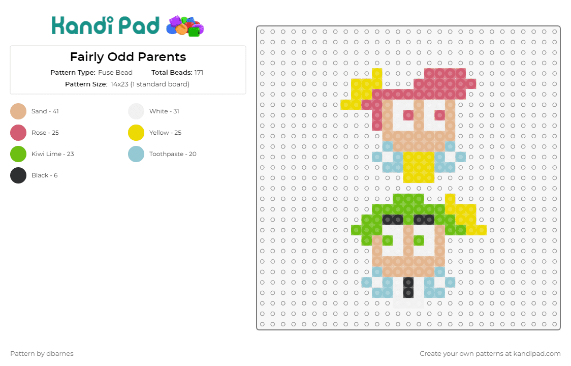 Fairly Odd Parents - Fuse Bead Pattern by dbarnes on Kandi Pad - fairly odd parents,fairies,nickelodeon,whimsical,animated,series,magic,humor,craft,yellow,green,pink