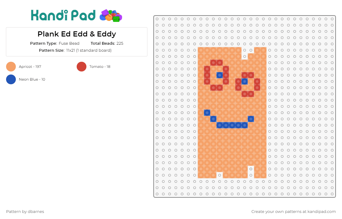 Plank Ed Edd & Eddy - Fuse Bead Pattern by dbarnes on Kandi Pad - plank,ed edd n eddy,cartoon network,face,tv show,animated,character,inanimate,nostalgia,orange,tan