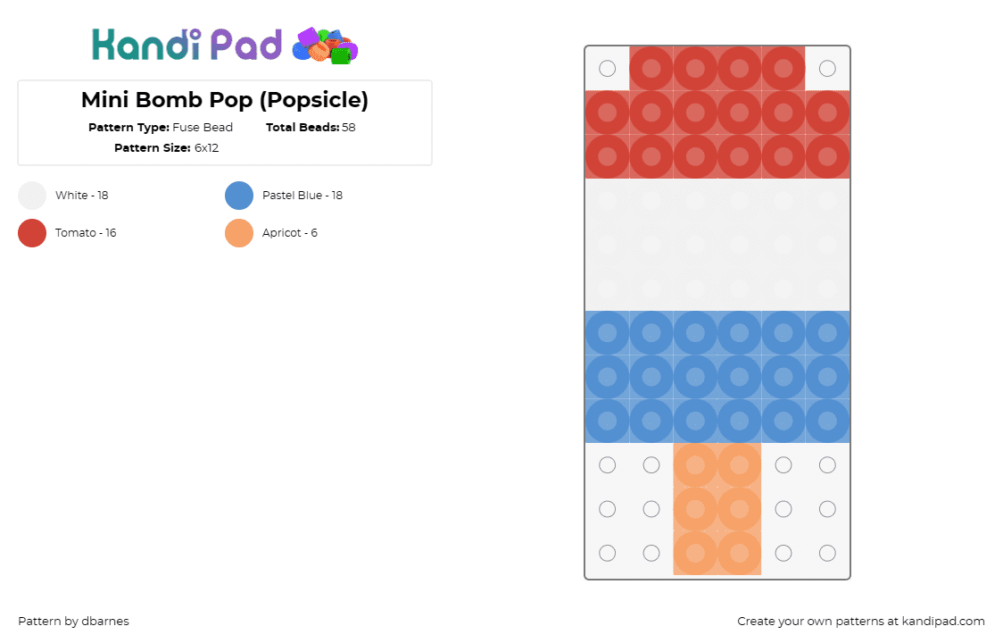 Mini Bomb Pop (Popsicle) - Fuse Bead Pattern by dbarnes on Kandi Pad - bomb pop,popsicle,dessert,food,nostalgic,summer,frozen,treat,playful,joy,red,blu