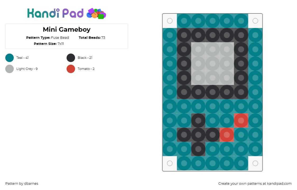 Mini Gameboy - Fuse Bead Pattern by dbarnes on Kandi Pad - gameboy,nintendo,video games,throwback,classic,gaming,handheld,history,teal