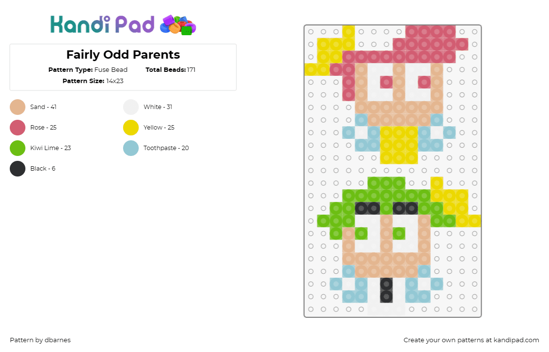 Fairly Odd Parents - Fuse Bead Pattern by dbarnes on Kandi Pad - fairly odd parents,fairies,nickelodeon,whimsical,animated,series,magic,humor,yel