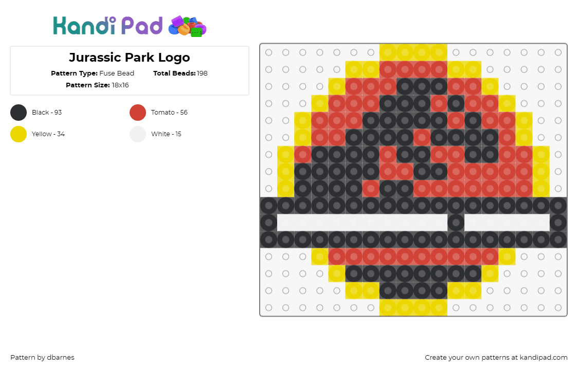 Jurassic Park Logo - Fuse Bead Pattern by dbarnes on Kandi Pad - jurassic park,dinosaur,movie,prehistoric,adventure,thrilling,cinema,legend,red