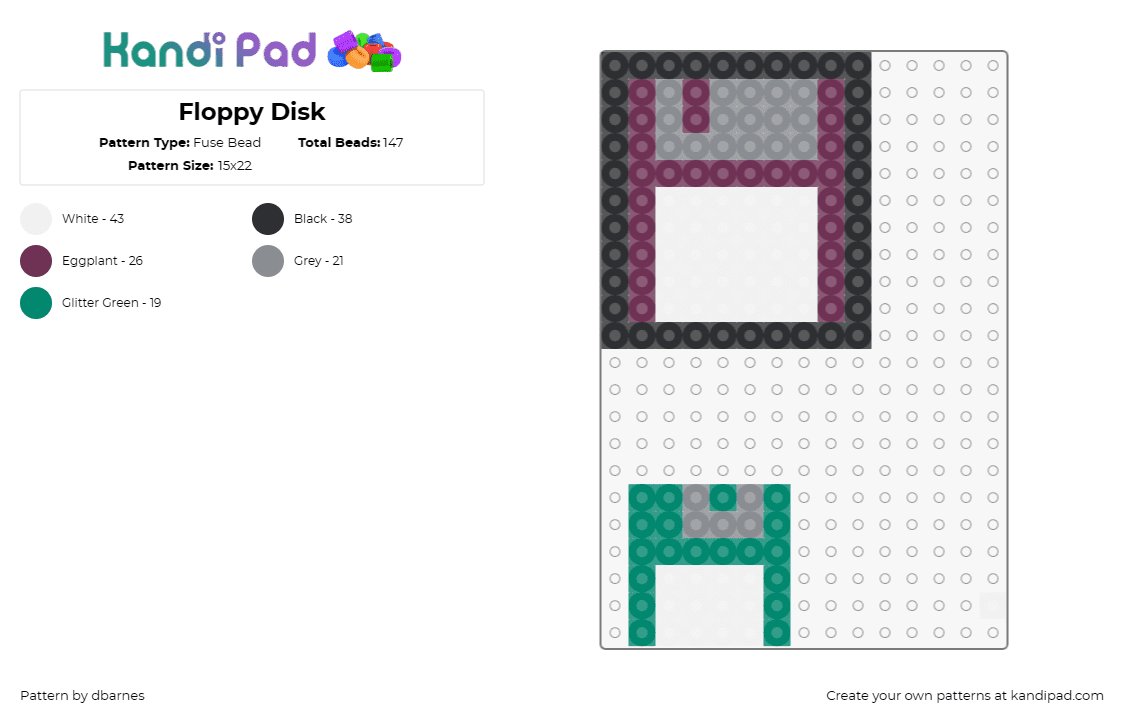 Floppy Disk - Fuse Bead Pattern by dbarnes on Kandi Pad - floppy disk,save,nostalgia,personal computing,classic,data storage,technology,pu