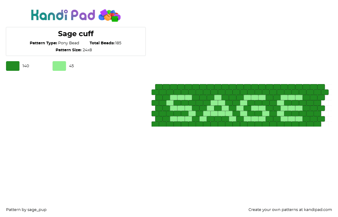 Sage cuff - Pony Bead Pattern by sage_pup on Kandi Pad - green