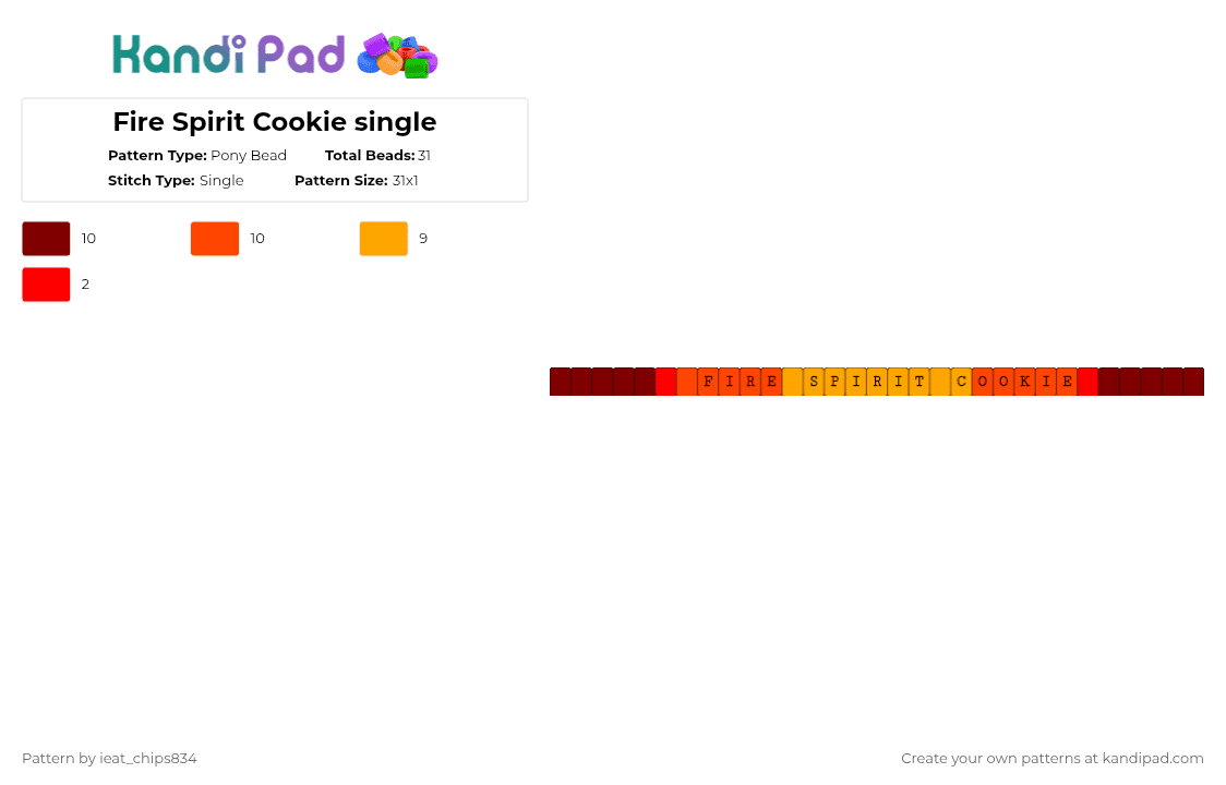 Fire Spirit Cookie single - Pony Bead Pattern by ieat_chips834 on Kandi Pad - brown,red,fire spirit cookie,cookierunkingdom,cookierun,firespiritcookie