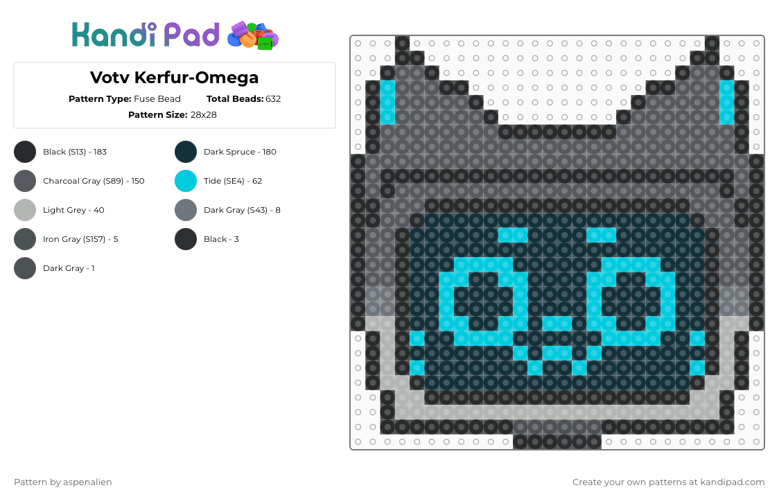 Votv Kerfur-Omega - Fuse Bead Pattern by aspenalien on Kandi Pad - black,gray