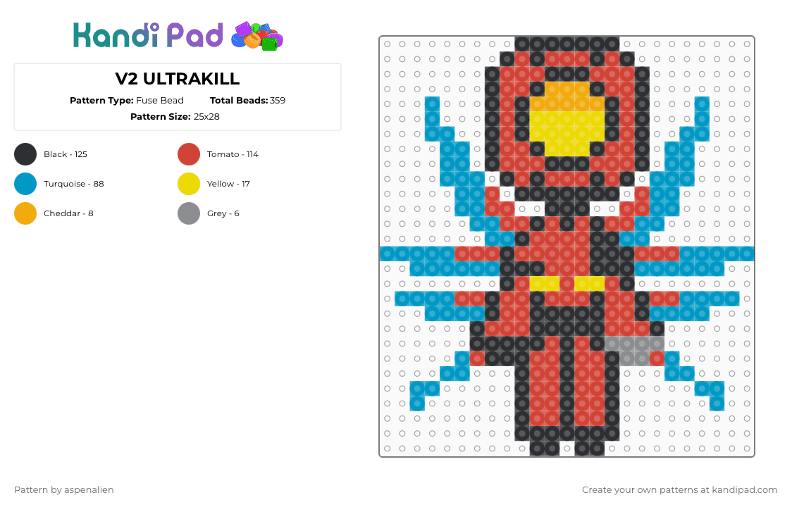 V2 ULTRAKILL - Fuse Bead Pattern by aspenalien on Kandi Pad - red,light blue