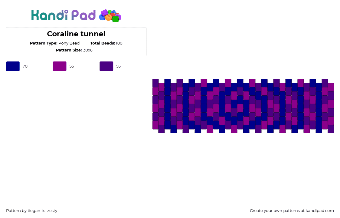 Coraline tunnel - Pony Bead Pattern by tiegan_is_zesty on Kandi Pad - coraline,spiral,hypnotic,cuff,movie,animation,purple,pink