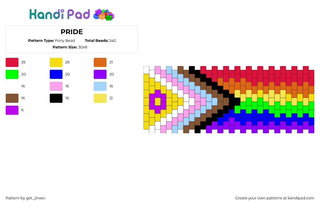 PRIDE - Pony Bead Pattern by get_jinxec on Kandi Pad - red,yellow,purple