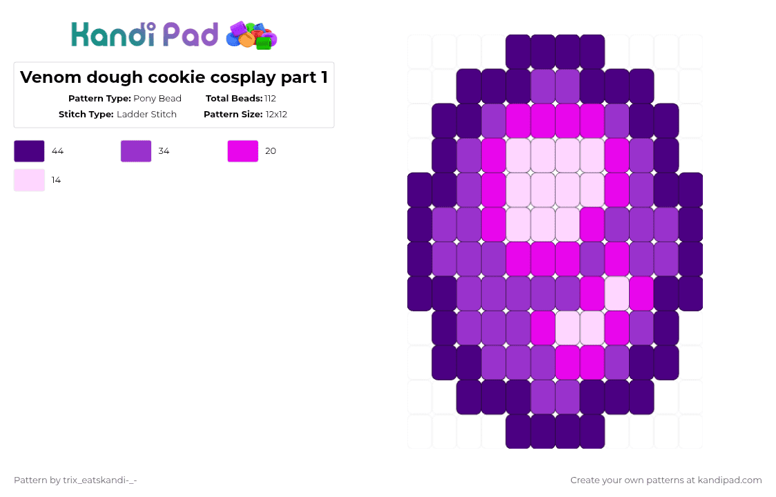 Venom dough cookie cosplay part 1 - Pony Bead Pattern by trix_eatskandi-_- on Kandi Pad - purple,pink