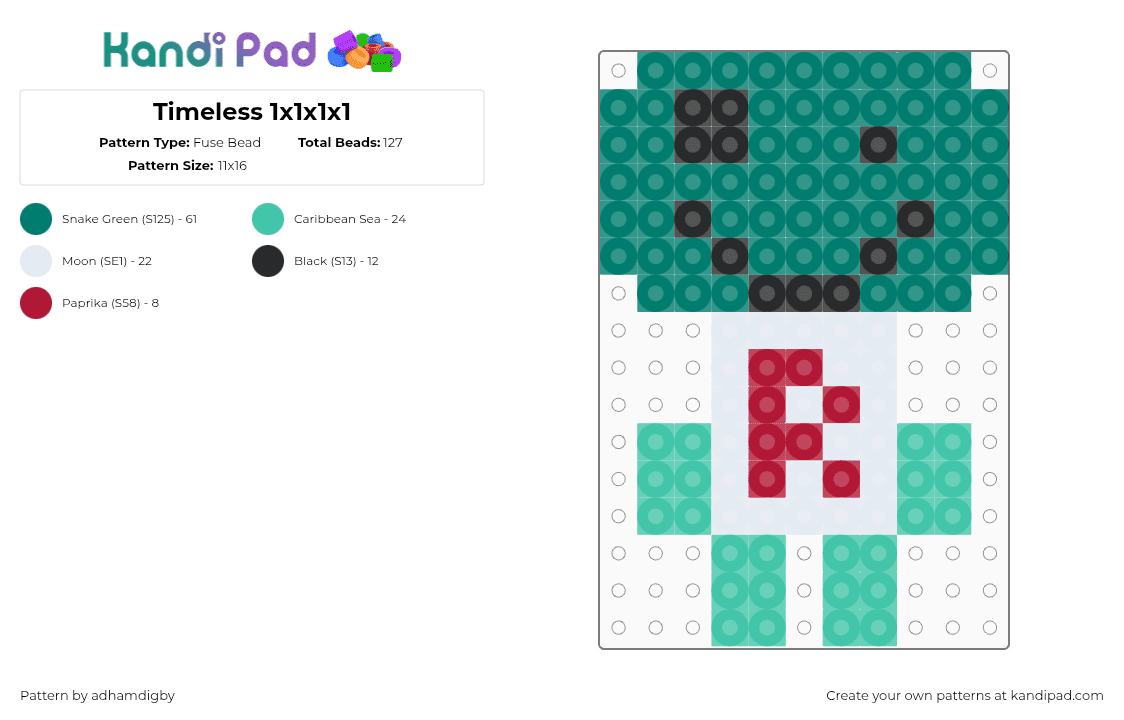 Timeless 1x1x1x1 - Fuse Bead Pattern by adhamdigby on Kandi Pad - teal,forsaken