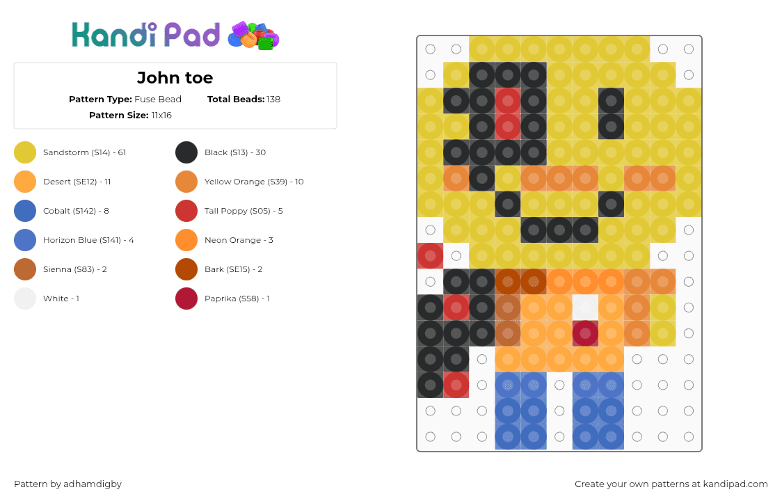 John toe - Fuse Bead Pattern by adhamdigby on Kandi Pad - orange,yellow,forsaken