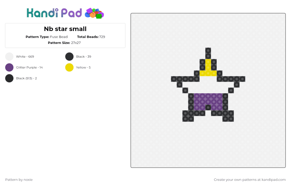 Nb star small - Fuse Bead Pattern by noxie on Kandi Pad - white,yellow,purple