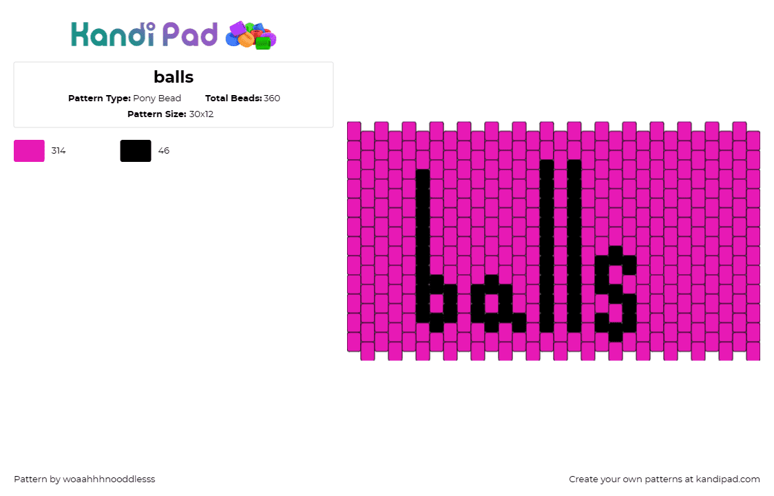 balls - Pony Bead Pattern by woaahhhnooddlesss on Kandi Pad - balls,text,bold,statement,humor,expression,pink