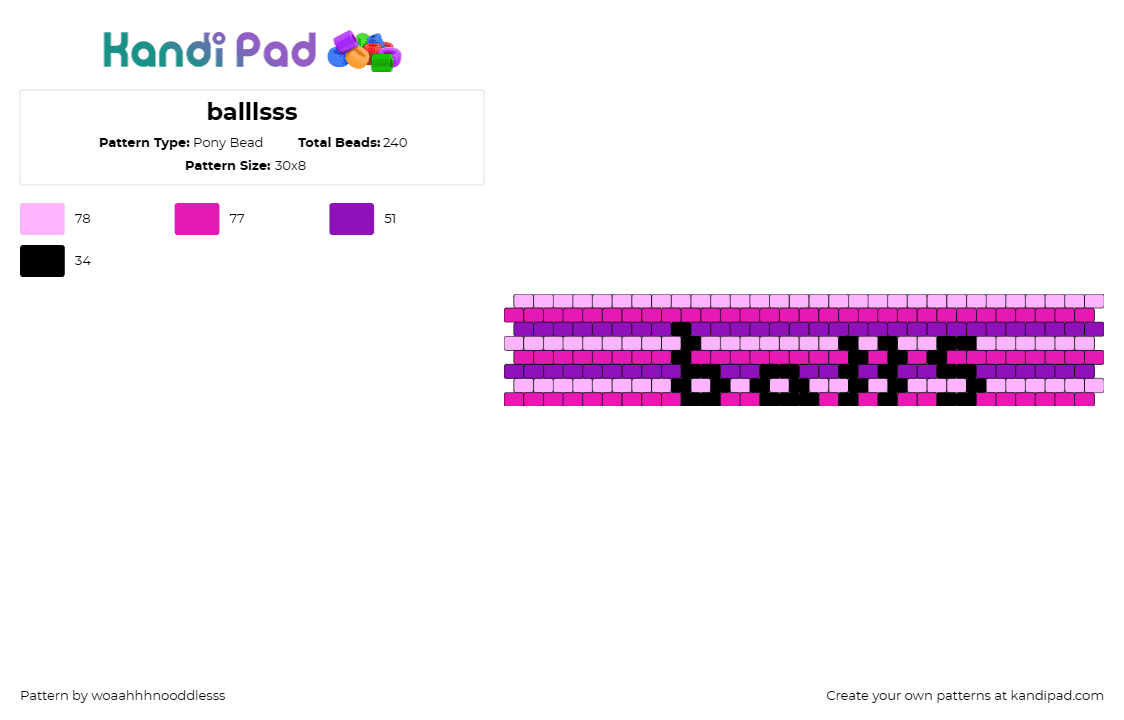 balllsss - Pony Bead Pattern by woaahhhnooddlesss on Kandi Pad - balls,text,cuff,playful,cheeky,spirited,stripes,personality,purple