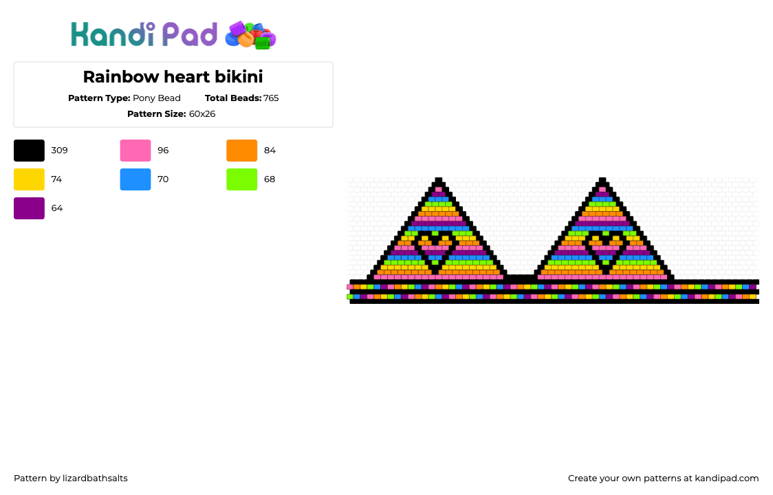 Rainbow heart bikini - Pony Bead Pattern by lizardbathsalts on Kandi Pad - pink
