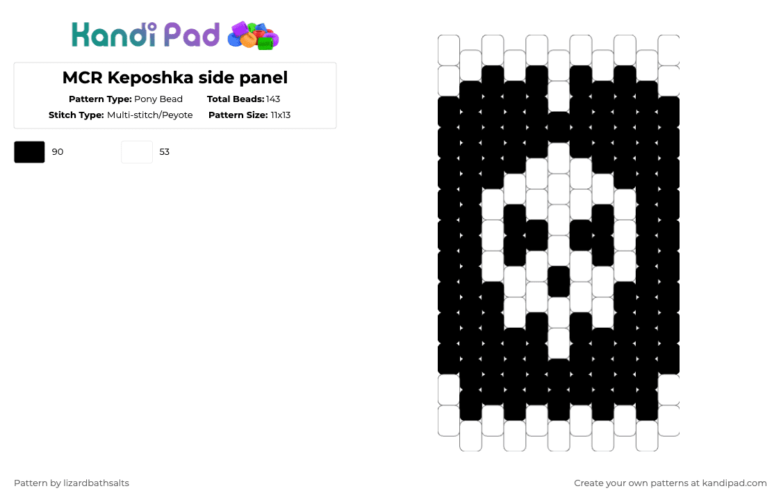 MCR Keposhka side panel - Pony Bead Pattern by lizardbathsalts on Kandi Pad - black,white
