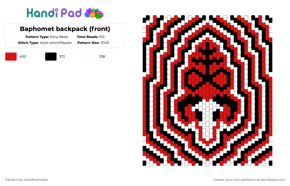 Baphomet backpack (front) - Pony Bead Pattern by lizardbathsalts on Kandi Pad - white,red,baphomet,devil,satan,satanic