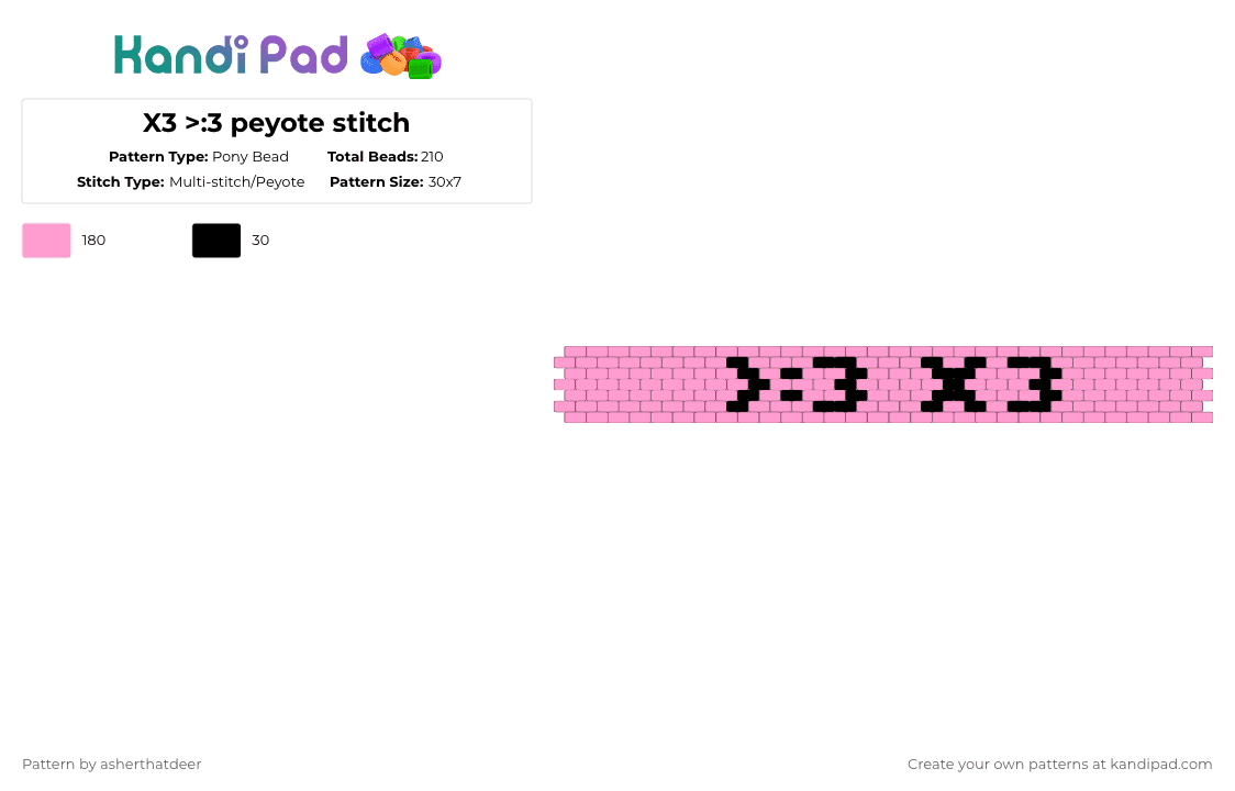 X3 >:3 peyote stitch - Pony Bead Pattern by asherthatdeer on Kandi Pad - pink,peyote