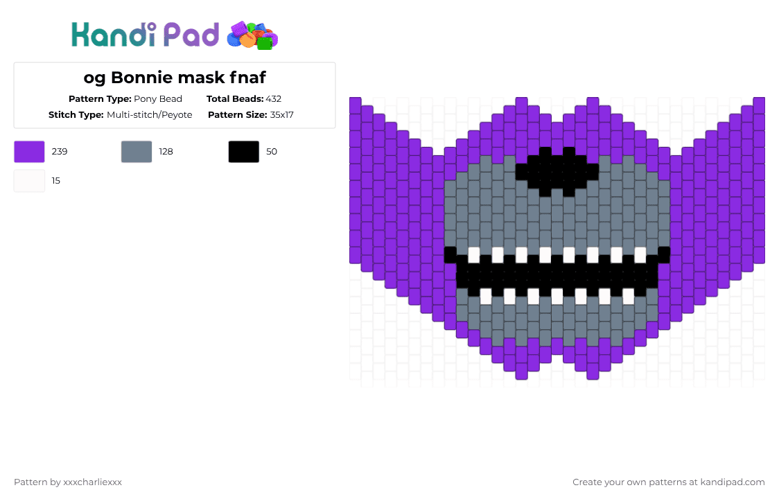 og Bonnie mask fnaf - Pony Bead Pattern by xxxcharliexxx on Kandi Pad - purple,gray