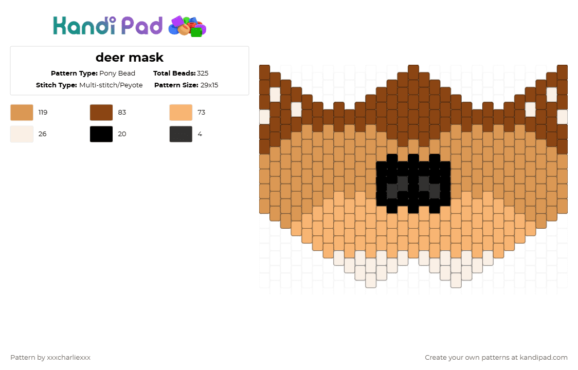 deer mask - Pony Bead Pattern by xxxcharliexxx on Kandi Pad - red,orange