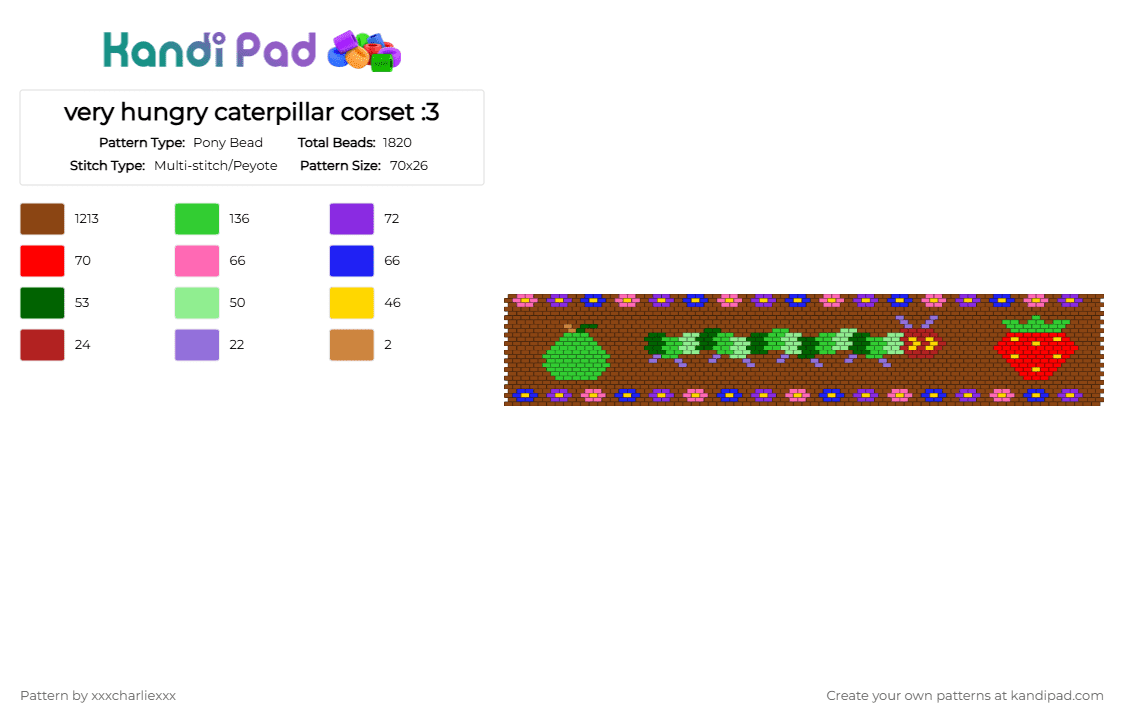 very hungry caterpillar corset :3 - Pony Bead Pattern by xxxcharliexxx on Kandi Pad - red,corset,nature,kandi,veryhungrycaterpillar,caterpillar,cute