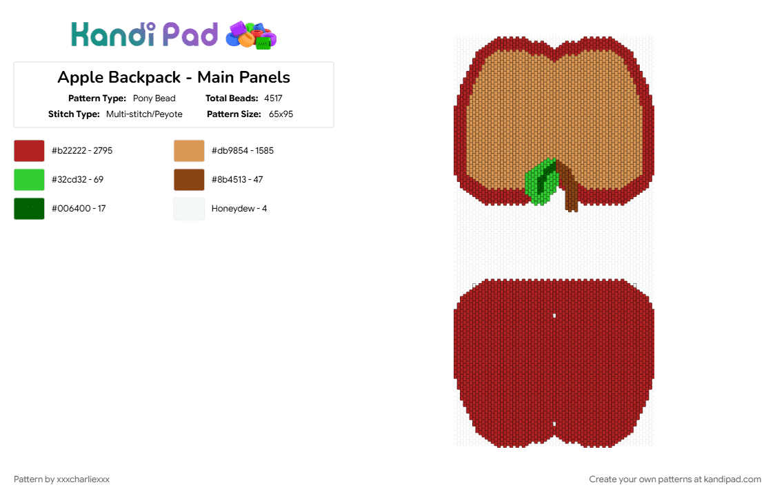 Apple Backpack - Main Panels - Pony Bead Pattern by xxxcharliexxx on Kandi Pad - orange, red