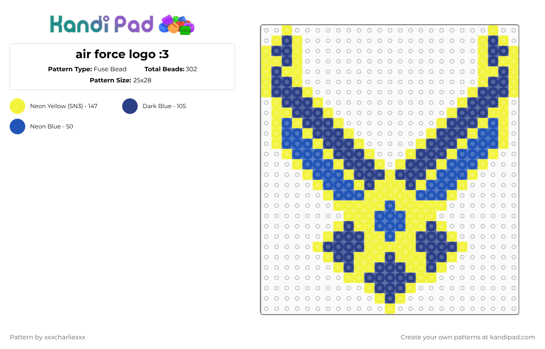 air force logo :3 - Fuse Bead Pattern by xxxcharliexxx on Kandi Pad - blue,yellow