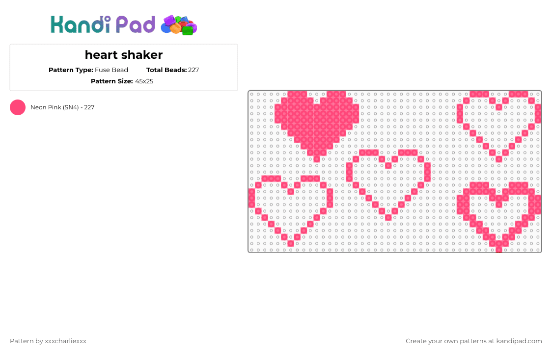 heart shaker - Fuse Bead Pattern by xxxcharliexxx on Kandi Pad - red