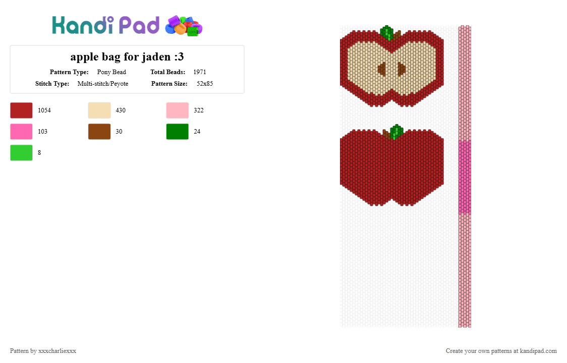 apple bag for jaden :3 - Pony Bead Pattern by xxxcharliexxx on Kandi Pad - red