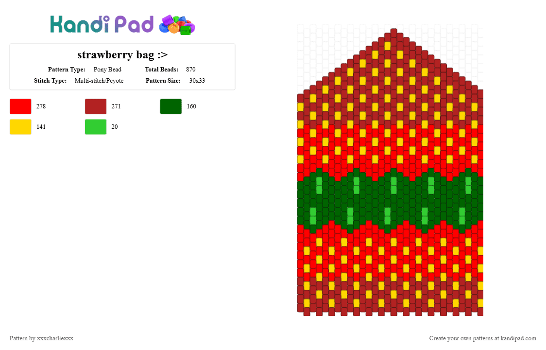 strawberry bag :> - Pony Bead Pattern by xxxcharliexxx on Kandi Pad - red