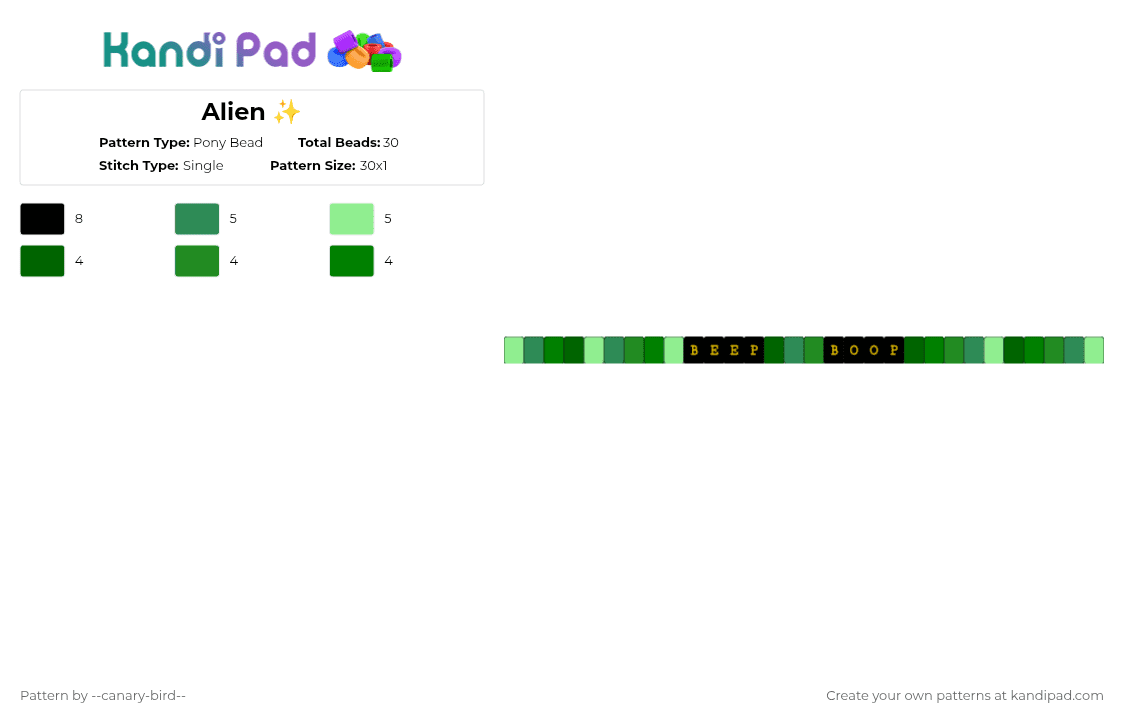 Alien ✨ - Pony Bead Pattern by --canary-bird-- on Kandi Pad - green,cotdalienlanguages