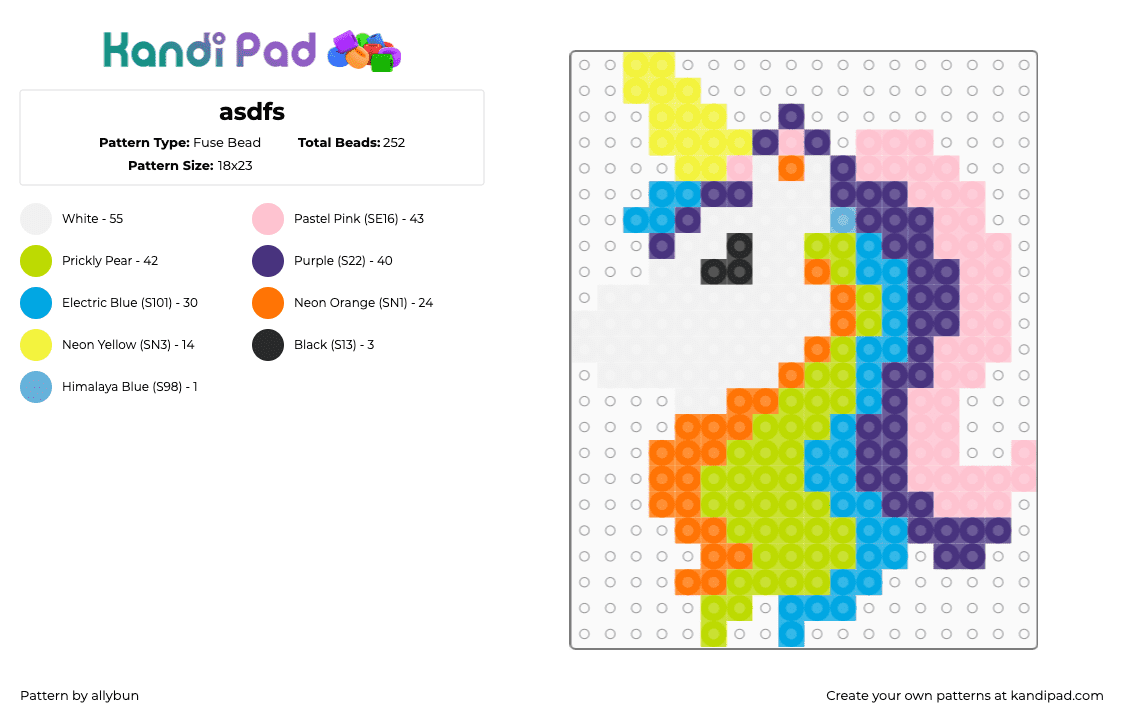asdfs - Fuse Bead Pattern by allybun on Kandi Pad - unicorn,fantasy,charm,purple,pink,light blue,green