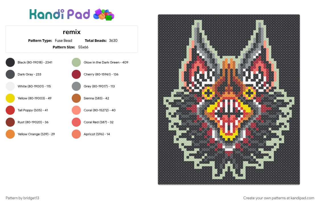 remix - Fuse Bead Pattern by bridget13 on Kandi Pad - beige, black, gray, red