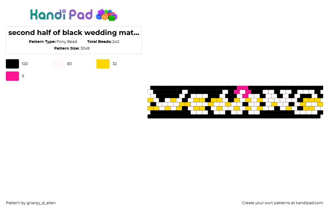 second half of black wedding matching cuffs - Pony Bead Pattern by gnarpy_d_alien on Kandi Pad - white,yellow,tx2,emo,band