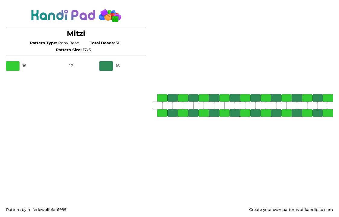Mitzi - Pony Bead Pattern by rolfedewolfefan1999 on Kandi Pad - white,green