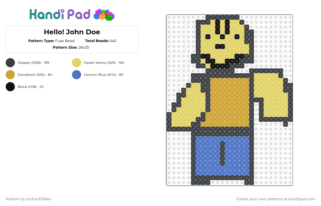 Hello! John Doe - Fuse Bead Pattern by rochas313liker on Kandi Pad - yellow,hjd,hello john doe,scrapped