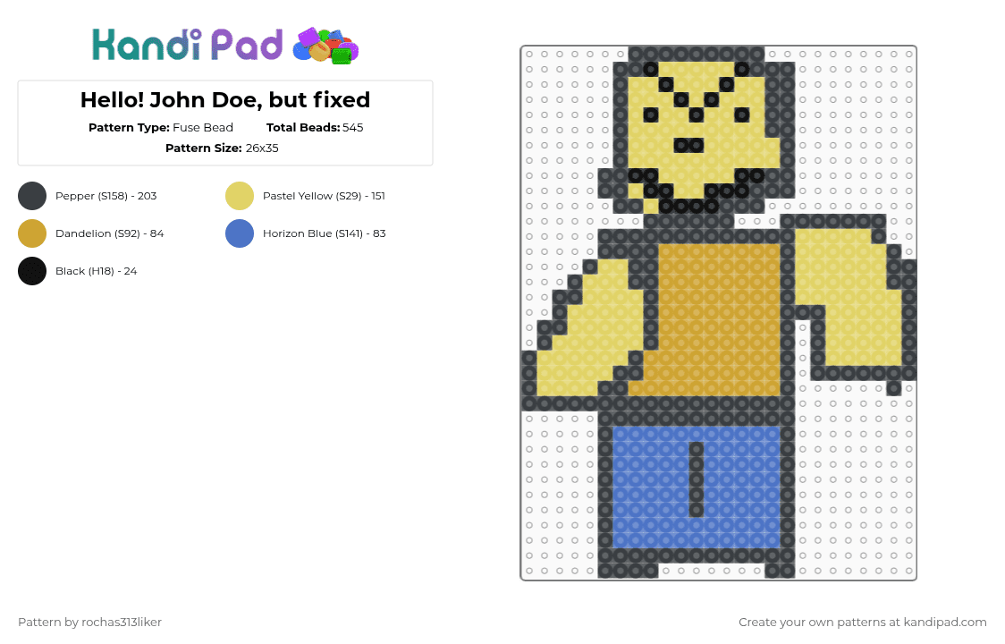 Hello! John Doe, but fixed - Fuse Bead Pattern by rochas313liker on Kandi Pad - yellow,hjd,hello john doe,scrapped