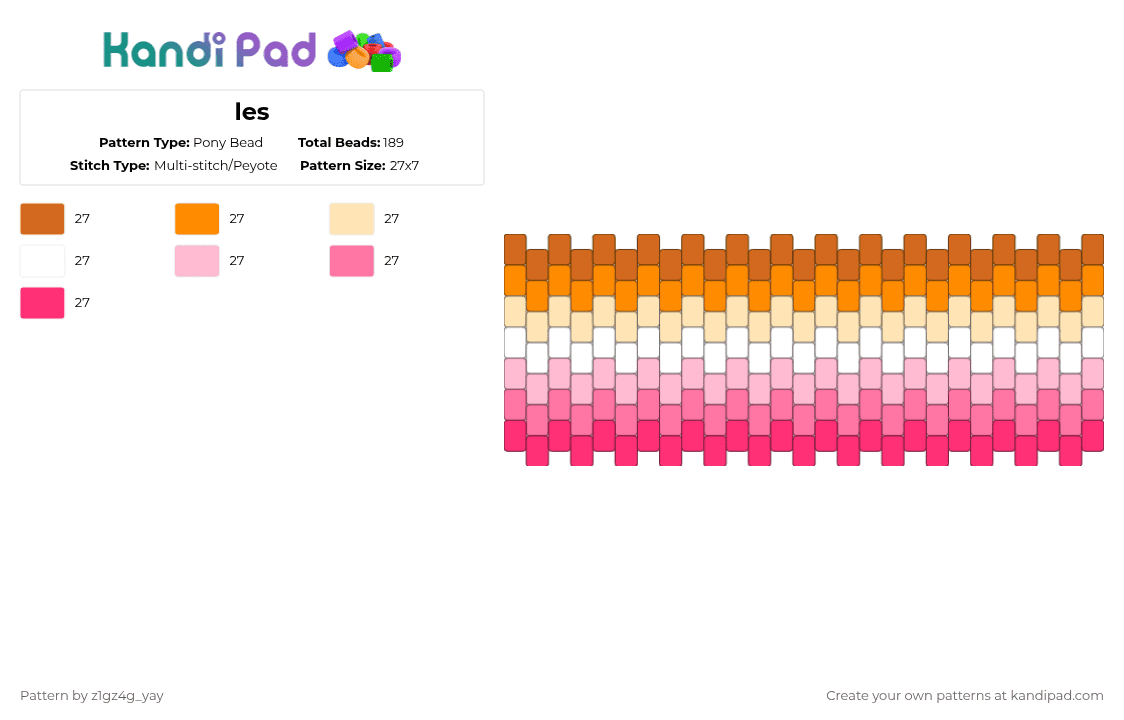les - Pony Bead Pattern by z1gz4g_yay on Kandi Pad - orange,pink