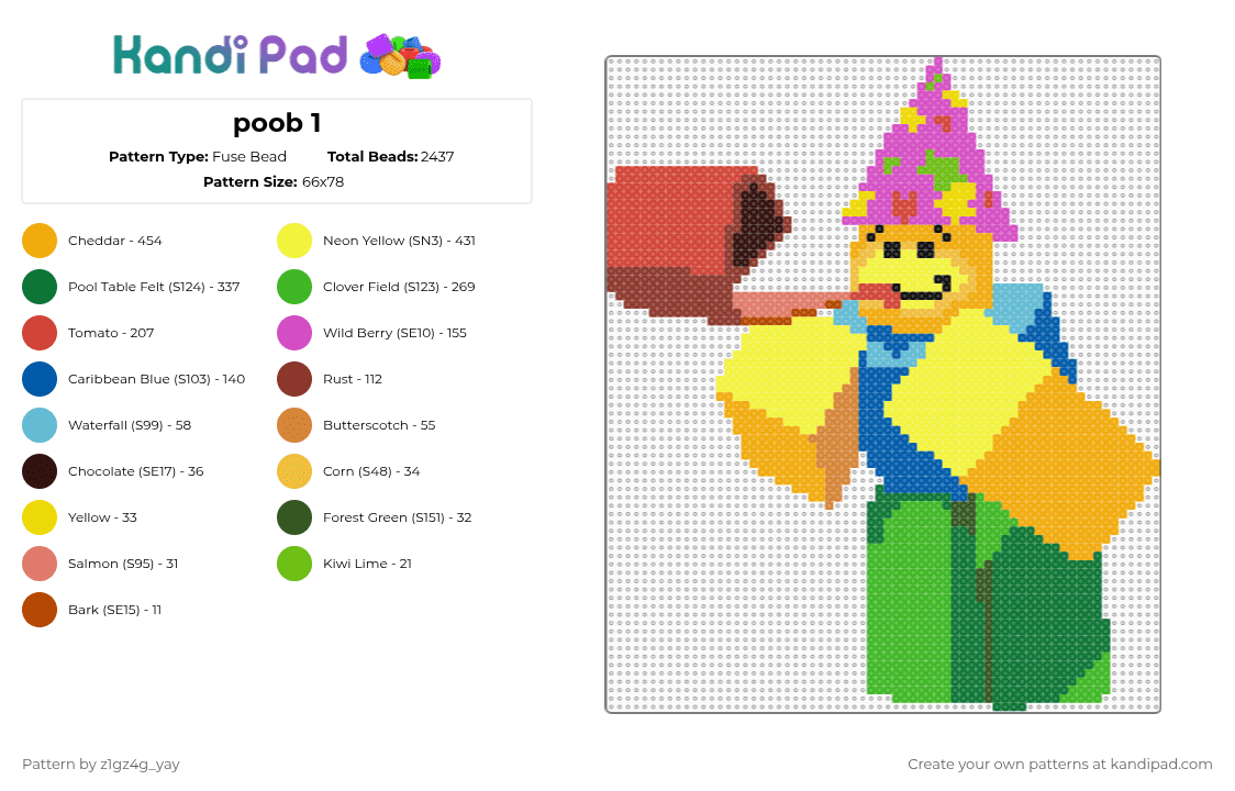 poob 1 - Fuse Bead Pattern by z1gz4g_yay on Kandi Pad - yellow,orange,red,green