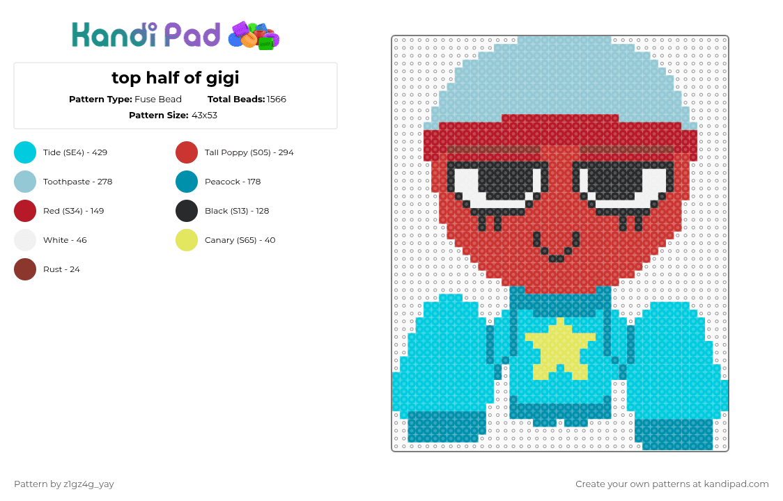 top half of gigi - Fuse Bead Pattern by z1gz4g_yay on Kandi Pad - light blue, red