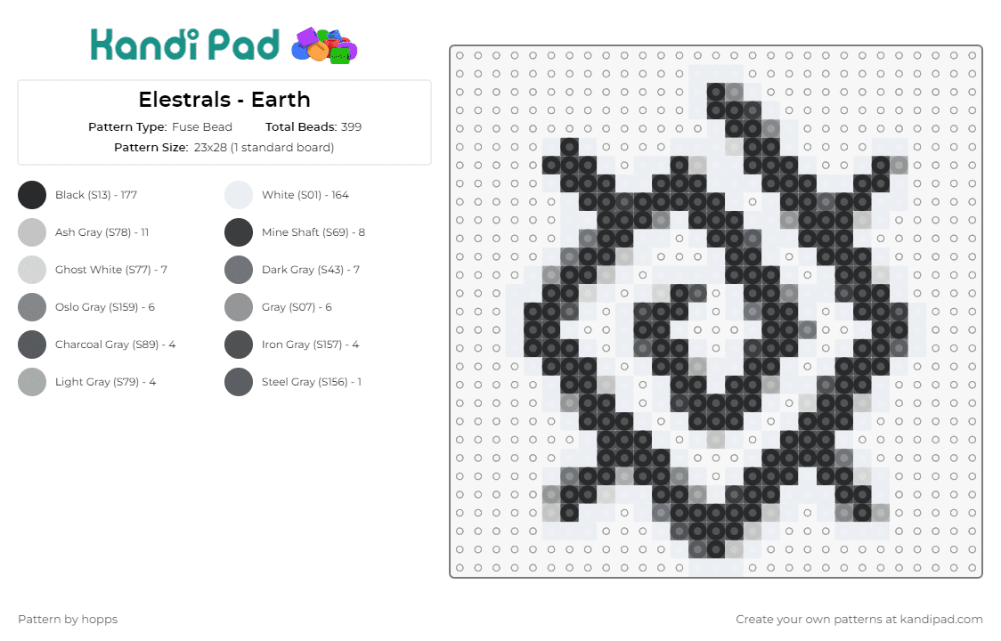 Elestrals - Earth - Fuse Bead Pattern by hopps on Kandi Pad - elestrals,card game,strategy,symbol,sophisticated,intriguing,black