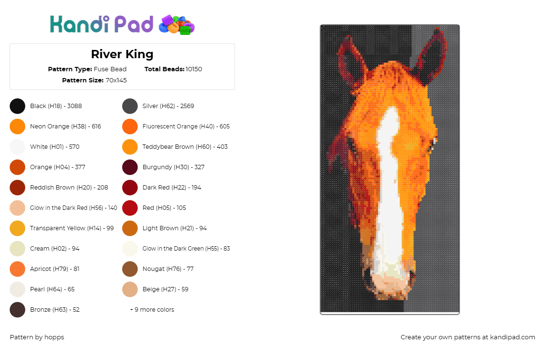 River King - Fuse Bead Pattern by hopps on Kandi Pad - horse,animal,majesty,noble,spirit,vibrant,grace,power,orange