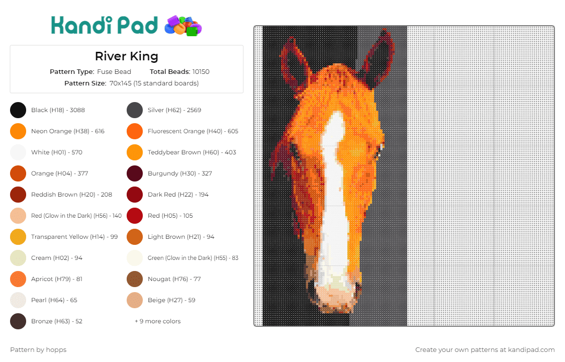 River King - Fuse Bead Pattern by hopps on Kandi Pad - horse,animal,majesty,noble,spirit,vibrant,grace,power,orange