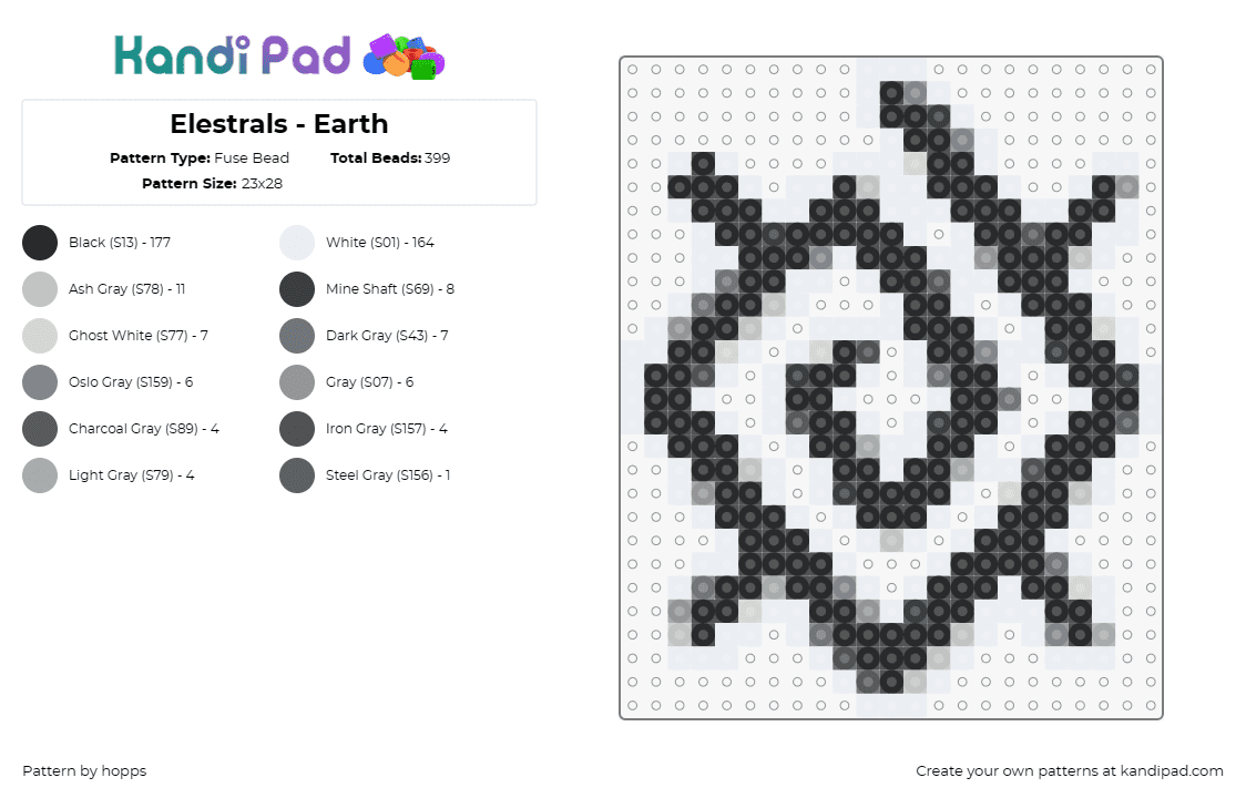 Elestrals - Earth - Fuse Bead Pattern by hopps on Kandi Pad - elestrals,card game,strategy,symbol,sophisticated,intriguing,black