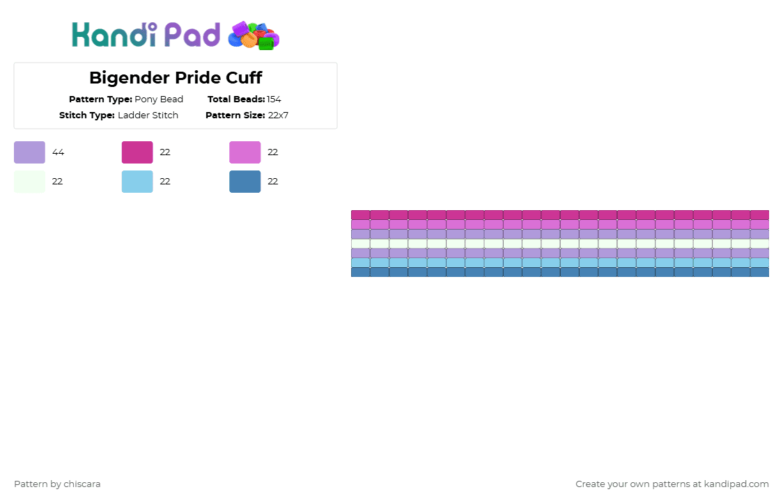 Bigender Pride Cuff - Pony Bead Pattern by chiscara on Kandi Pad - pink,pride,lgbt,lgbtq,bigender,ladder,cuff