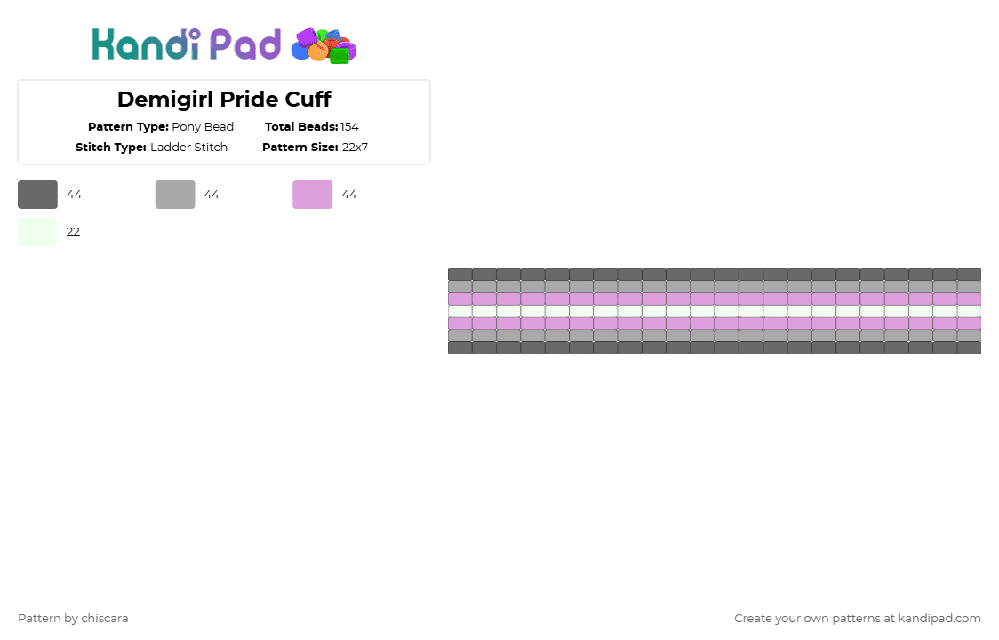 Demigirl Pride Cuff - Pony Bead Pattern by chiscara on Kandi Pad - gray,beige,pink,pride,lgbt,lgbtq,demigirl,cuff,ladder