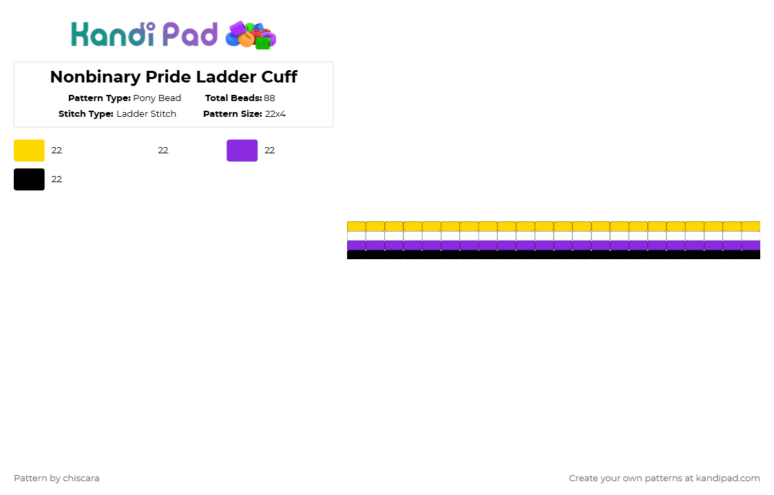 Nonbinary Pride Ladder Cuff - Pony Bead Pattern by chiscara on Kandi Pad - yellow,purple,pride,nonbinary,ladder,cuff