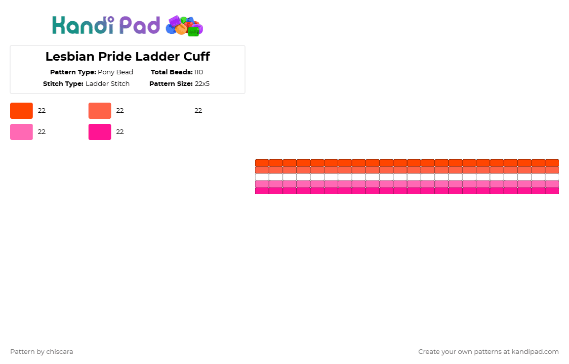 Lesbian Pride Ladder Cuff - Pony Bead Pattern by chiscara on Kandi Pad - red,pink,pride,lesbian,ladder
