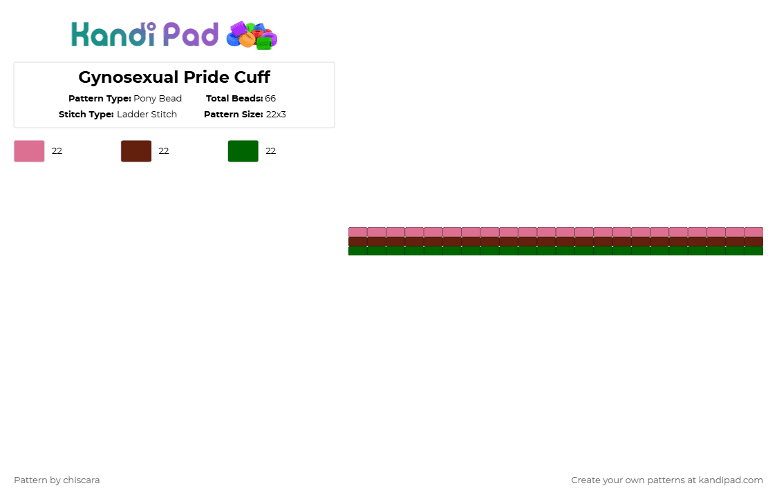 Gynosexual Pride Cuff - Pony Bead Pattern by chiscara on Kandi Pad - pink,brown,green,gynosexual,lgbt,pride,cuff,ladder